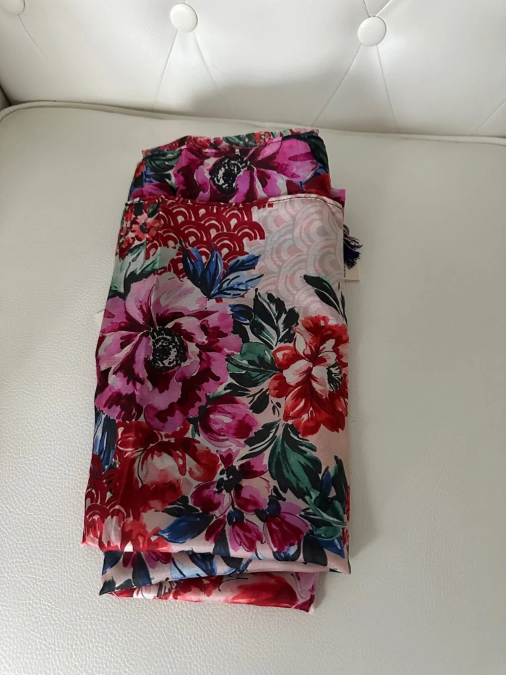 Johnny Was Pink Red Floral Silk Scarf